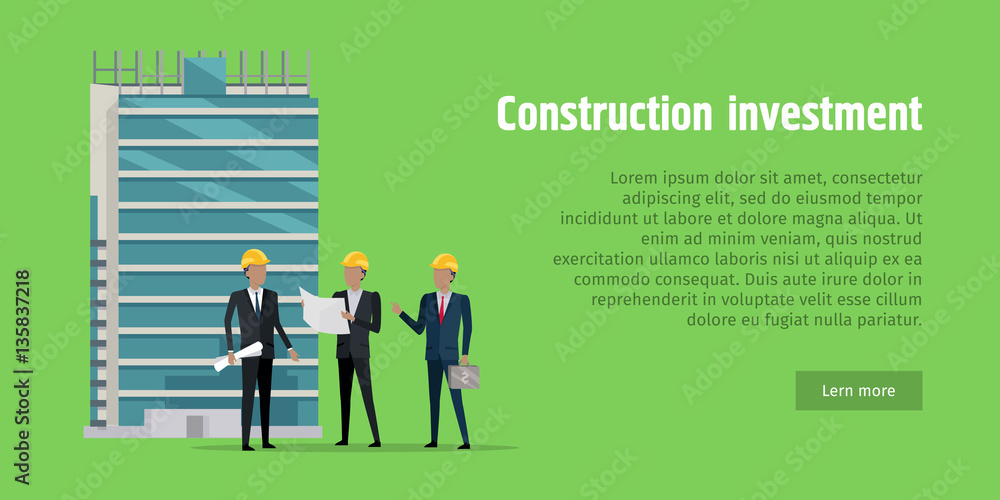 Construction Investment. Men Discussing Project Construction Investment. Men Discussing Project
