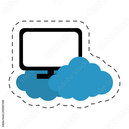 display computer network office cloud cut line vector illustration eps 10