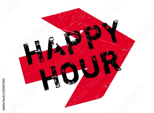 Happy hour stamp. Grunge design with dust scratches. Effects can be easily removed for a clean, crisp look. Color is easily changed.