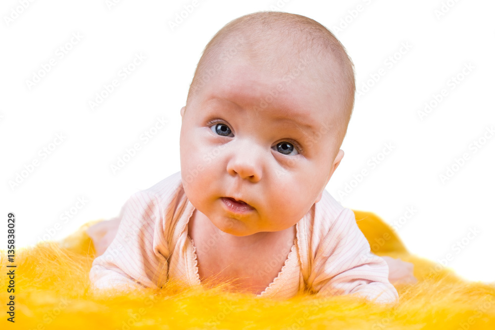 Portrait of a crawling baby on the bed Portrait of a crawling baby on the bed