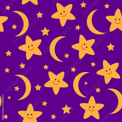 Seamless pattern with night stars and moon
