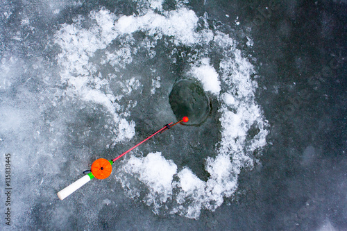 winter ice fishing on the river