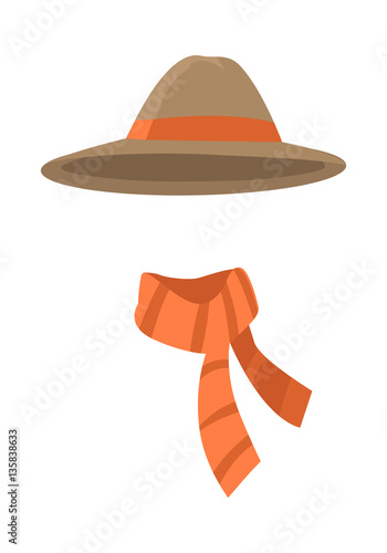 Longedged Brown Hat with Long Orange Stripe Vector