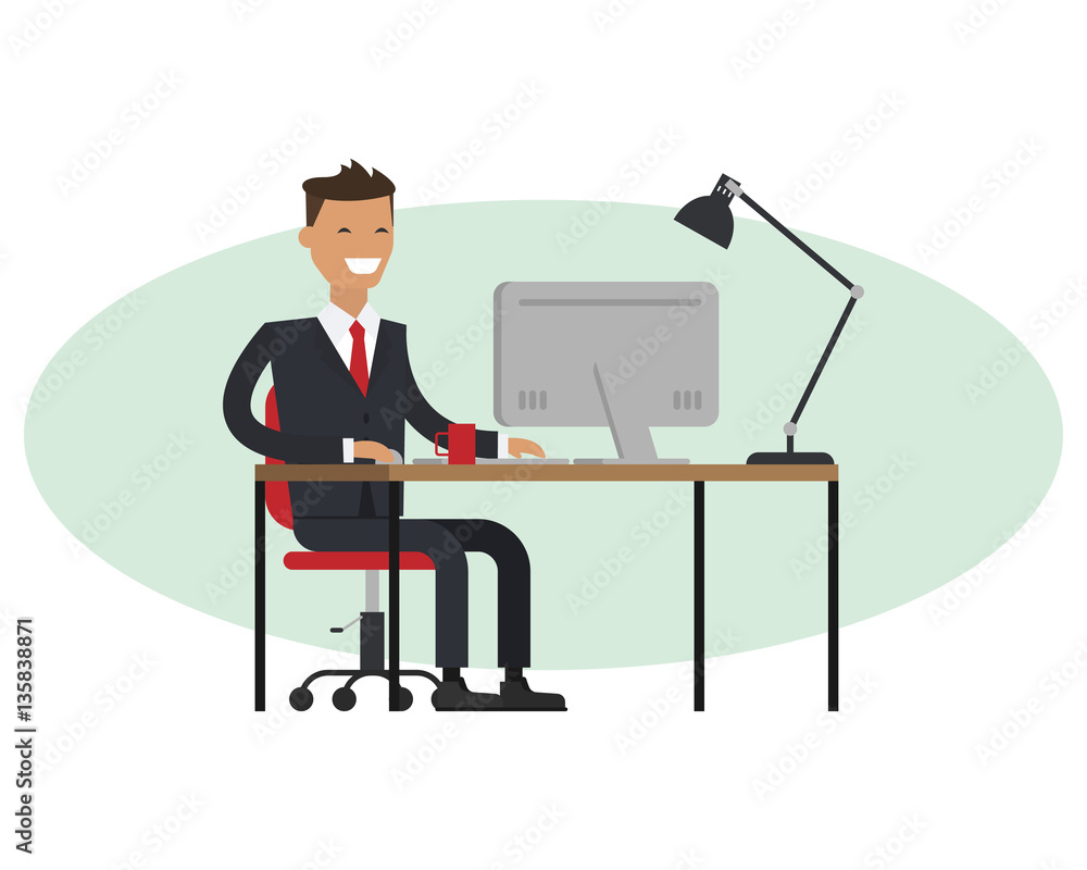 Business man working on a laptop computer office desk Business man working on a laptop computer office desk