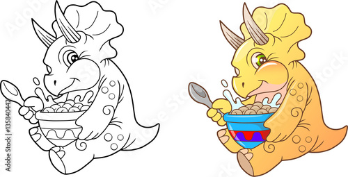funny little triceratops eating breakfast