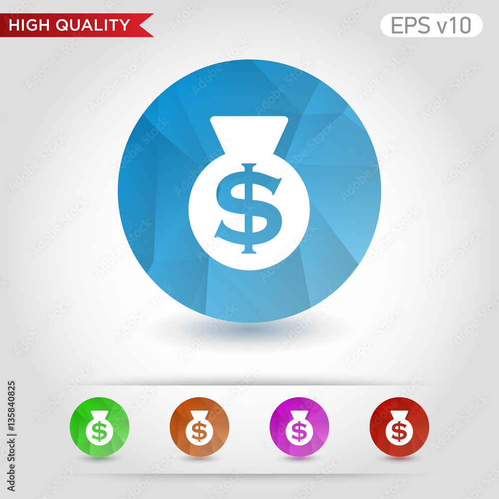 Money bag icon. Button with money bag icon. Modern UI vector. Money bag icon. Button with money bag icon. Modern UI vector.