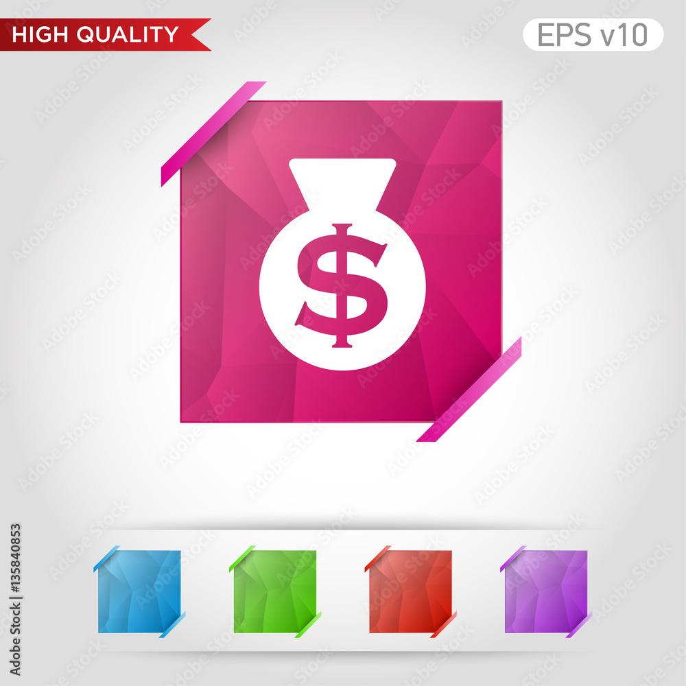 Money bag icon. Button with money bag icon. Modern UI vector. Money bag icon. Button with money bag icon. Modern UI vector.