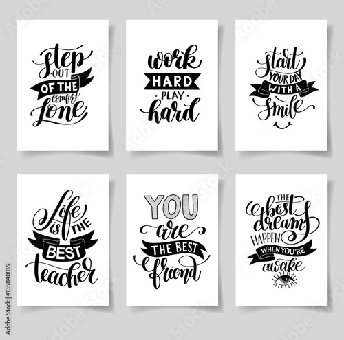 set of six hand written lettering positive inspirational quote