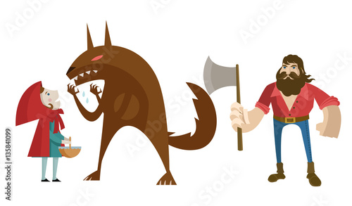 little red riding hood with big bad wolf and lumberjack hunter