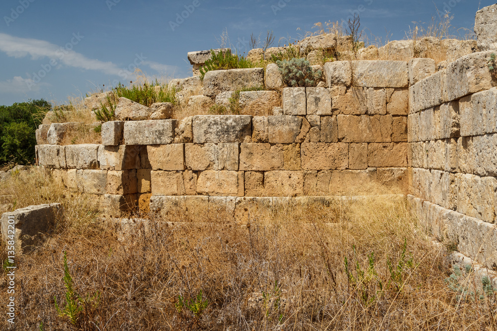 Ruined fortifications in the ancient city of Selinunte, Sicily,