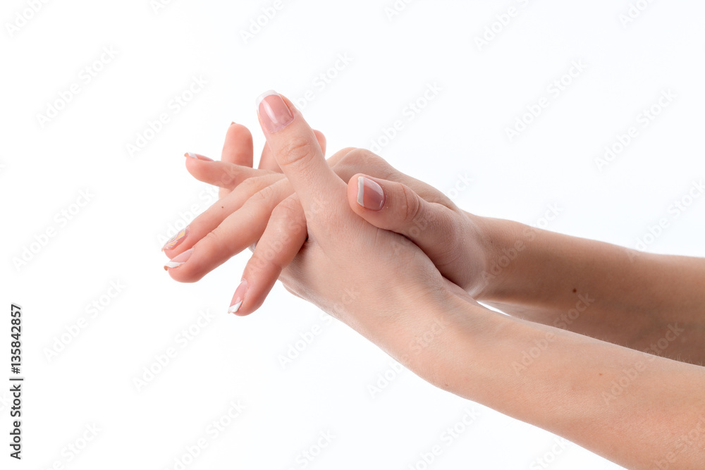 hands stretched forward with one Palm to another
