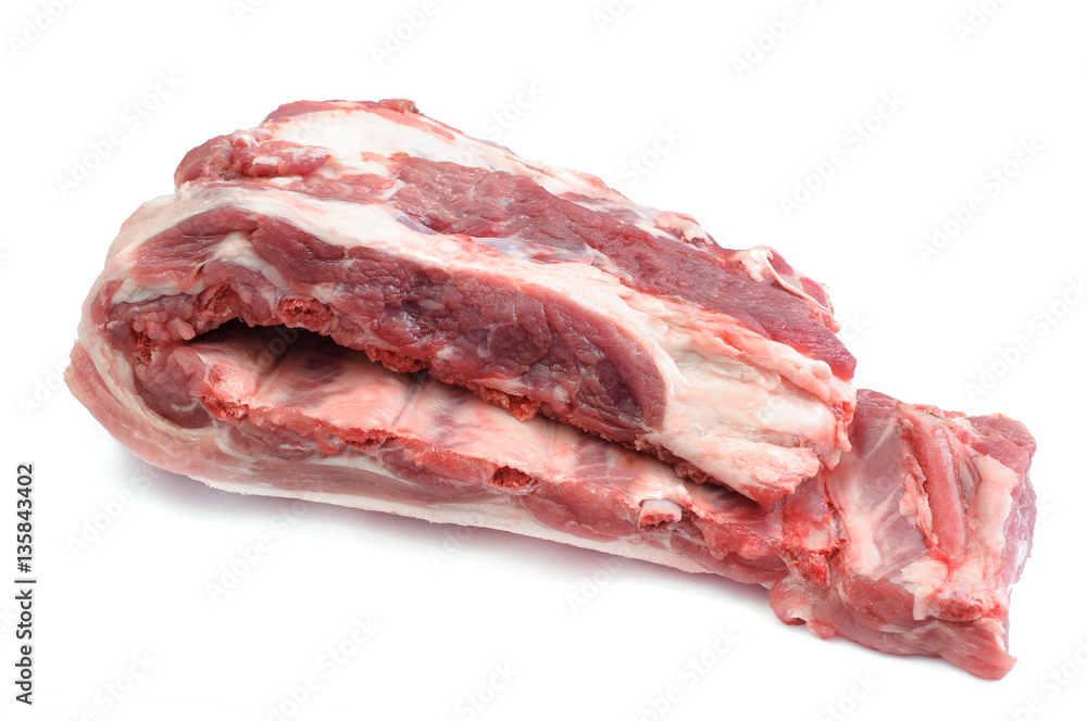 raw pork meat with rib isolated on white