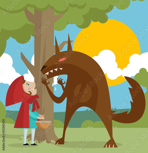little red hood and wolf in the forest