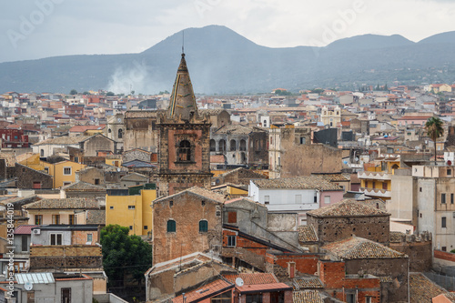 A view over old town of Adrano in the rainy weather, Sicily isla