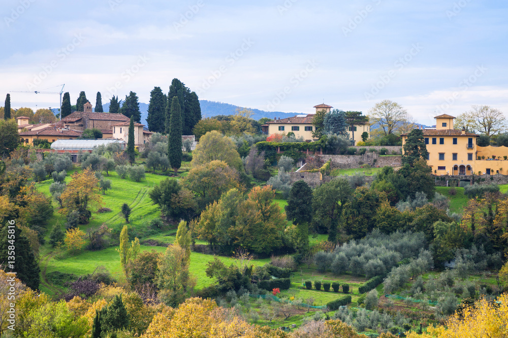 green and yellow gardens in suburb of Florence