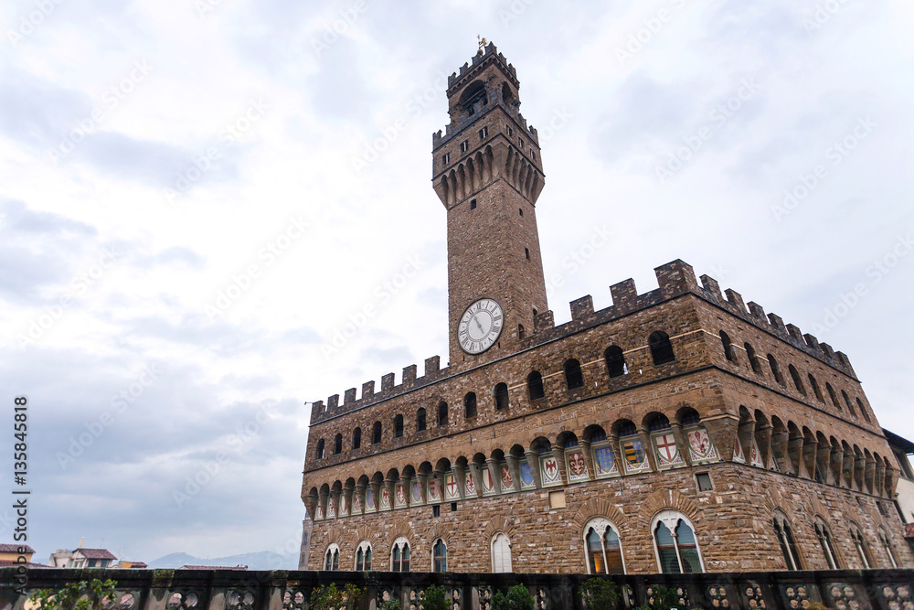 view of Palazzo Vecchio in rain, Florence