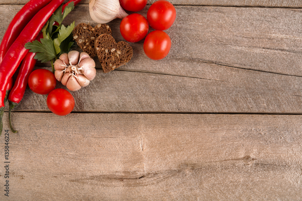 vegetables on old wooden table vegetables on old wooden table