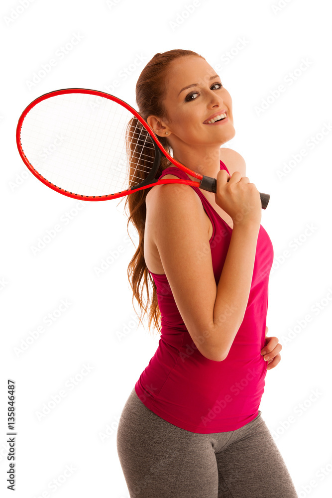 tennis - fit woman with racket isolated over white background tennis - fit woman with racket isolated over white background