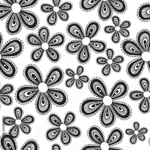 Botanic texture, detailed flowers illustrations.