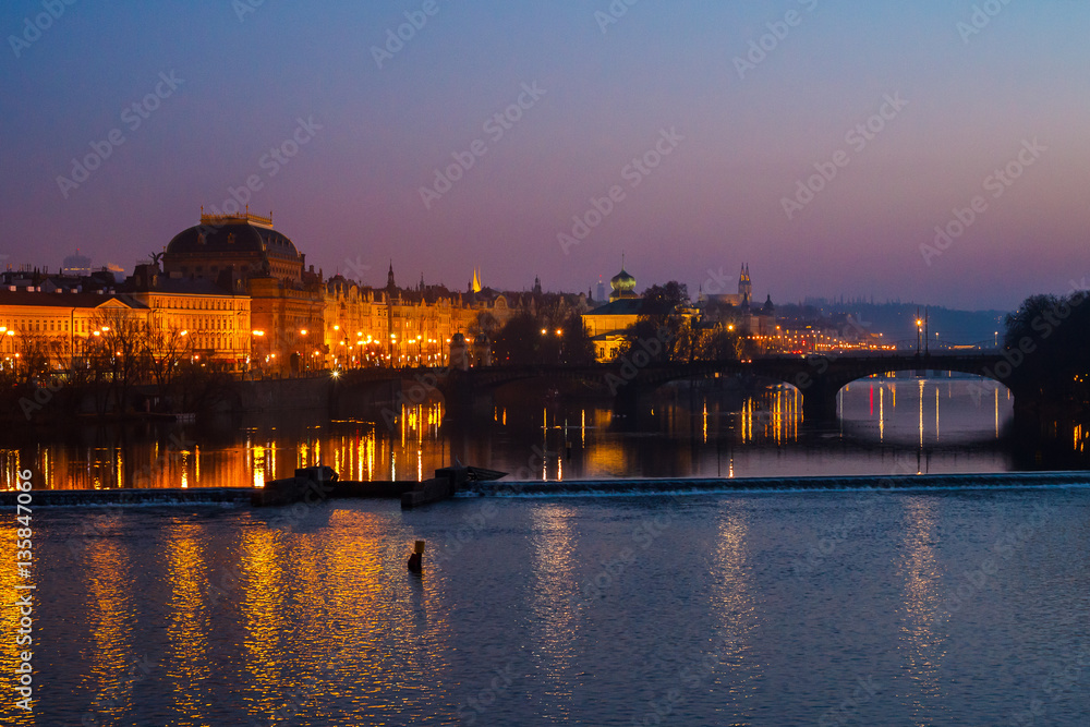 Night view of the Charles Bridge in Prague