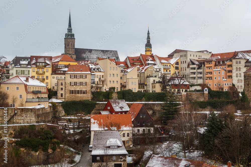 Obraz premium A view over historic part of Bautzen town, Saxony, Germany