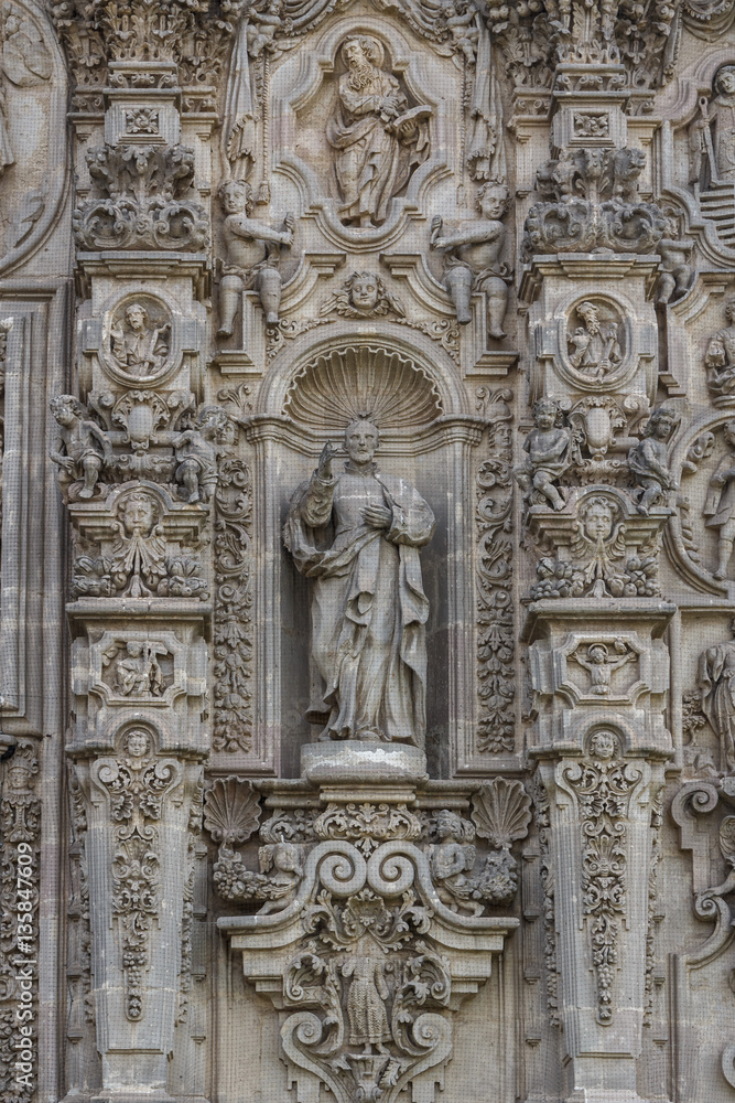 Baroque facade decoration of the church in Tepotzotlan, Mexico