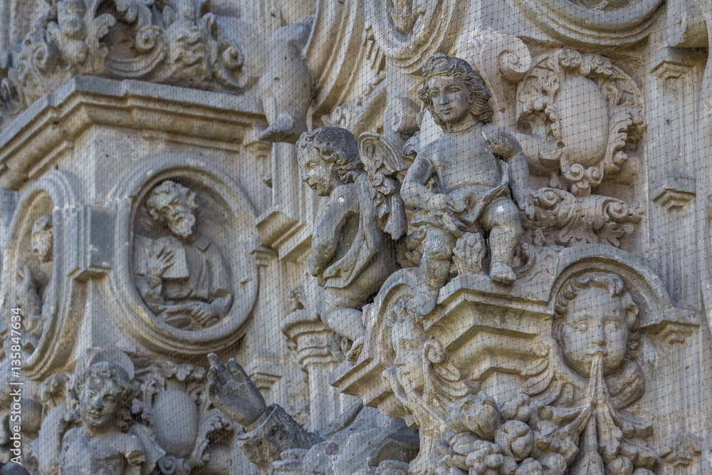 Baroque facade decoration of the church in Tepotzotlan, Mexico