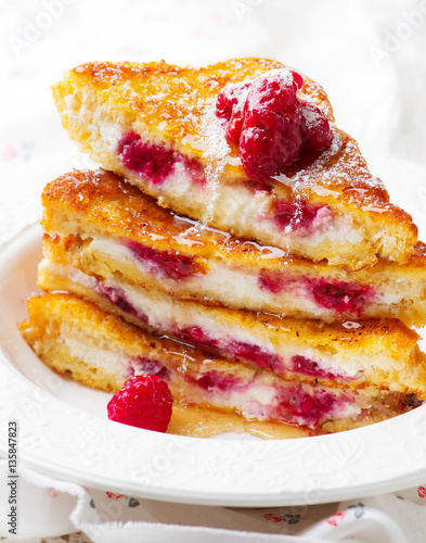 French toast stuffed ricotta and raspberry.