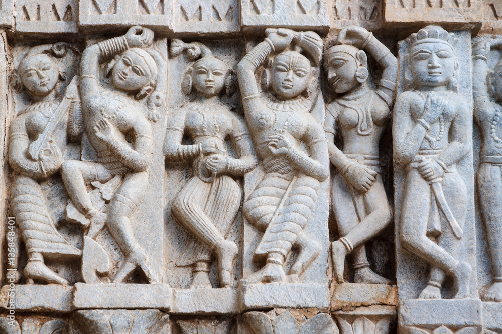 Indian Sculptures of the Jagdish Mandir Temple. Udaipur.