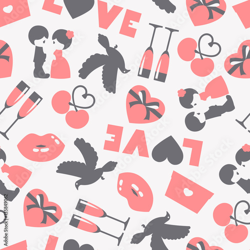 Vector seamless pattern of wedding and love symbols