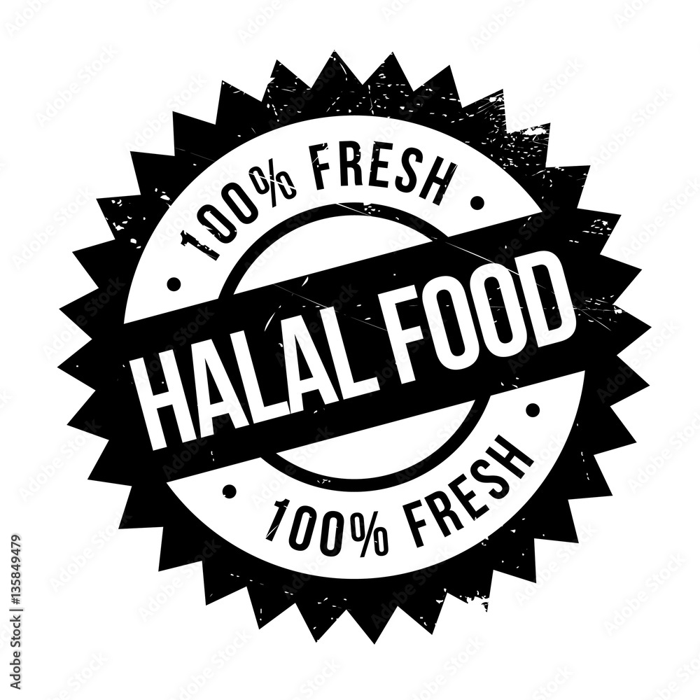 Halal food stamp. Grunge design with dust scratches. Effects can be easily removed for a clean, crisp look. Color is easily changed.