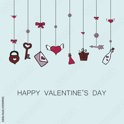 Valentine card with hand-drawn doodles elements.