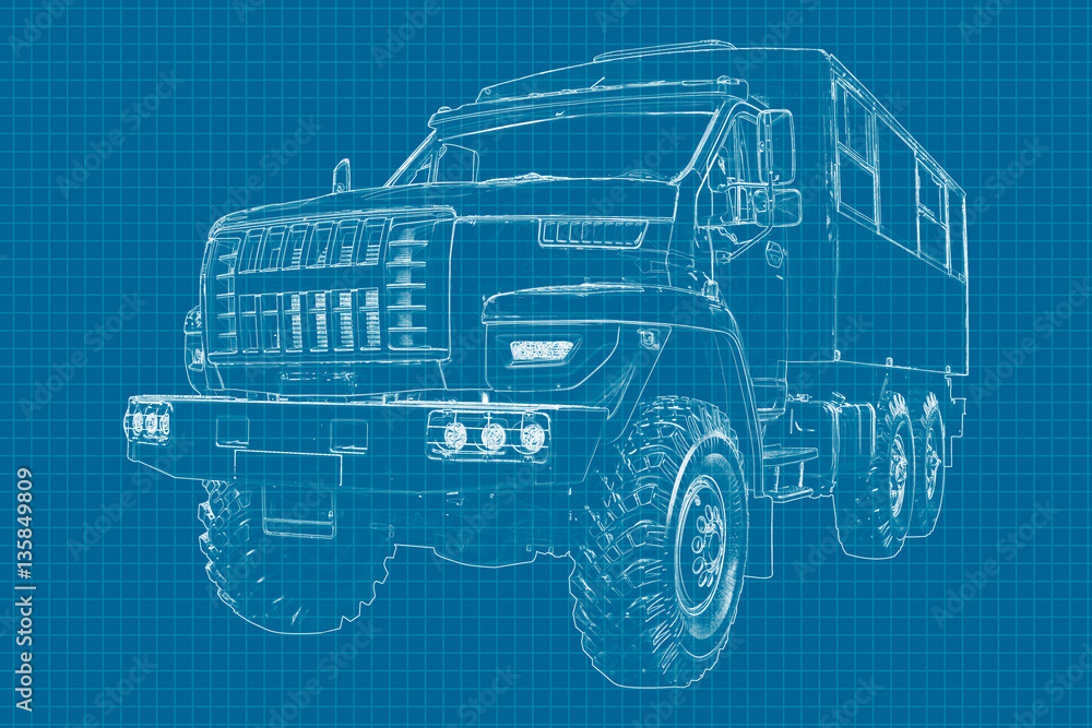 Truck drawing on graph paper white pencil