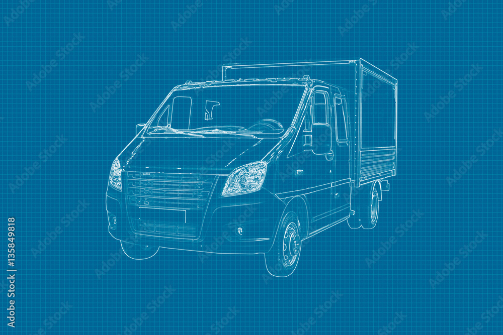 delivery truck drawing on graph paper white pencil
