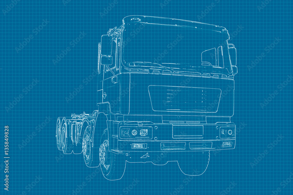 Truck drawing on graph paper white pencil