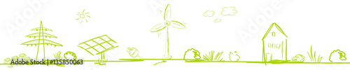 Band Banner Grün Energie Landschaft Skizze Zeichnung Energy Business Solar Windenergie photo