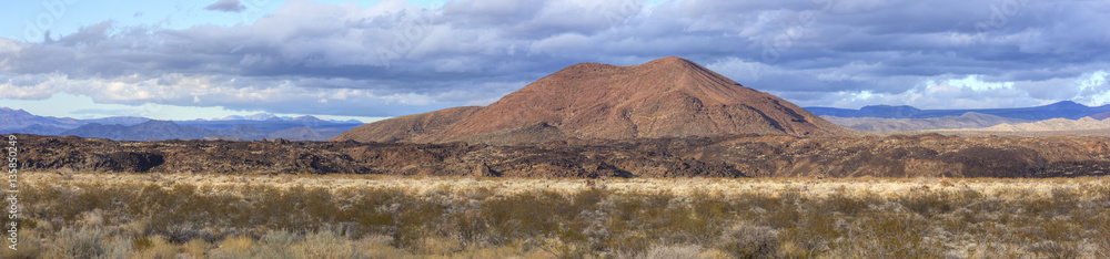 Panoramic Mojave Desert and cinder cone volcano
