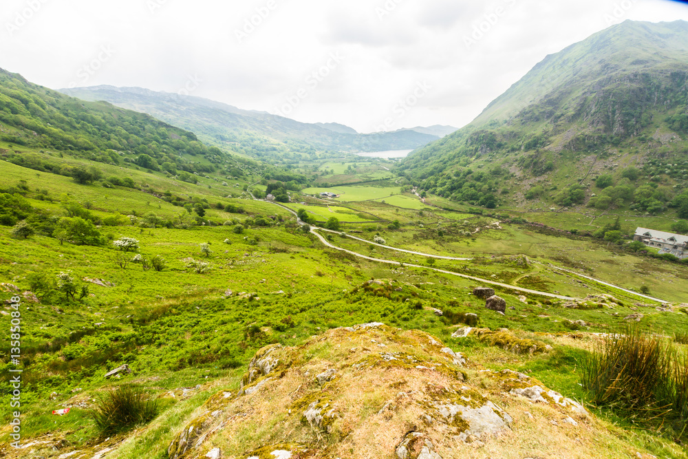 Naklejka premium The Nant Gwynant Pass, mountain valley in Wales