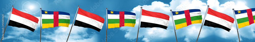Yemen flag with Central African Republic flag, 3D rendering Yemen flag with Central African Republic flag, 3D rendering