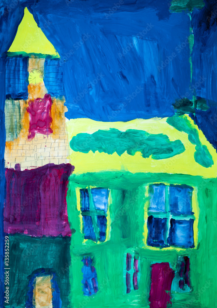 Children's drawings - the abstract green and yellow church