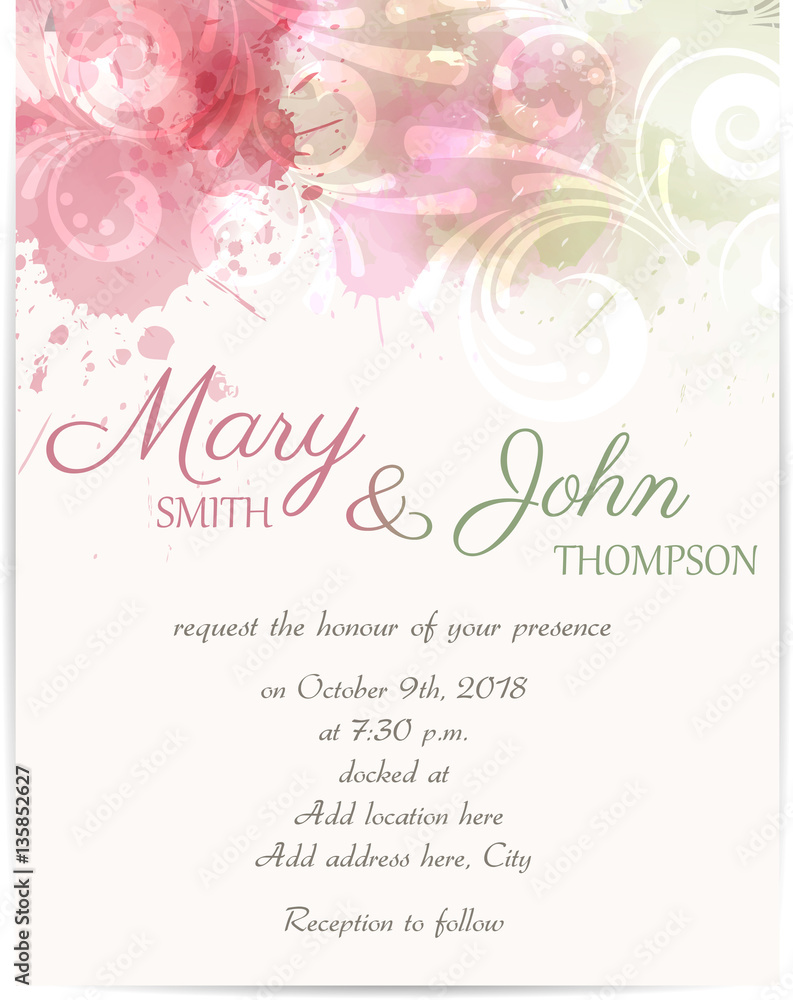 Wedding invitation template with abstract florals elements Wedding invitation template with abstract florals elements