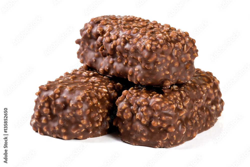chocolate candy with nuts isolated on white background chocolate candy with nuts isolated on white background