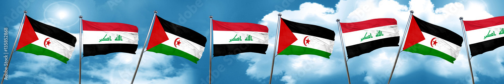 Western sahara flag with Iraq flag, 3D rendering