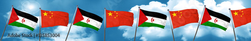 Western sahara flag with China flag, 3D rendering