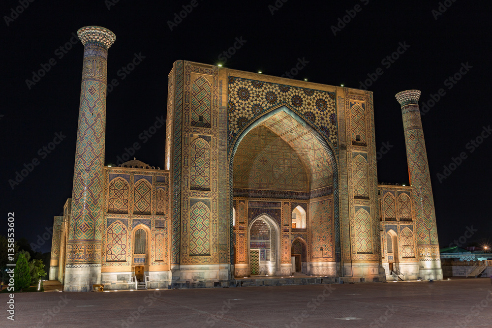 Detail of Sher-Dor Madrasah in Samarkand, Uzbekistan