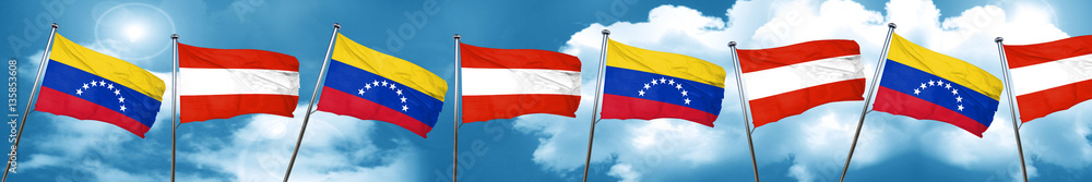 Venezuela flag with Austria flag, 3D rendering Venezuela flag with Austria flag, 3D rendering