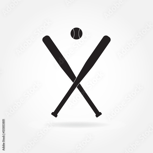 Baseball bat icon. Crossed baseball bats and ball. Vector illustration.