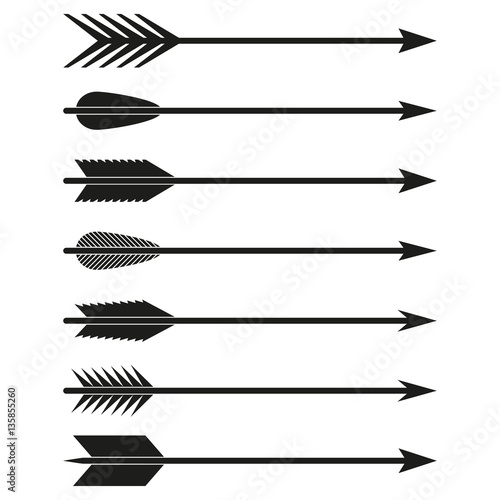 Arrows set. Bow arrows. Archer symbol isolated on white background. Vector illustration.