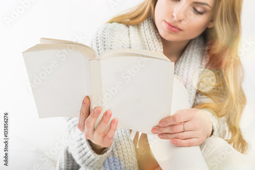Girl reading book. Front book cover mockup.