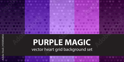 Heart pattern set "Purple Magic". Vector seamless backgrounds